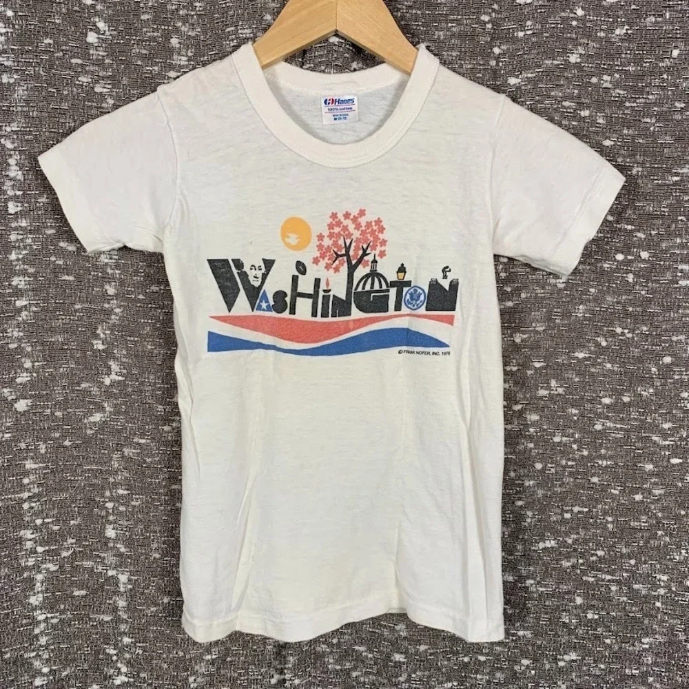 Vtg Washington DC Souvenir T Shirt Hanes‎ Cotton Kid Youth M Frank Nofer 1976